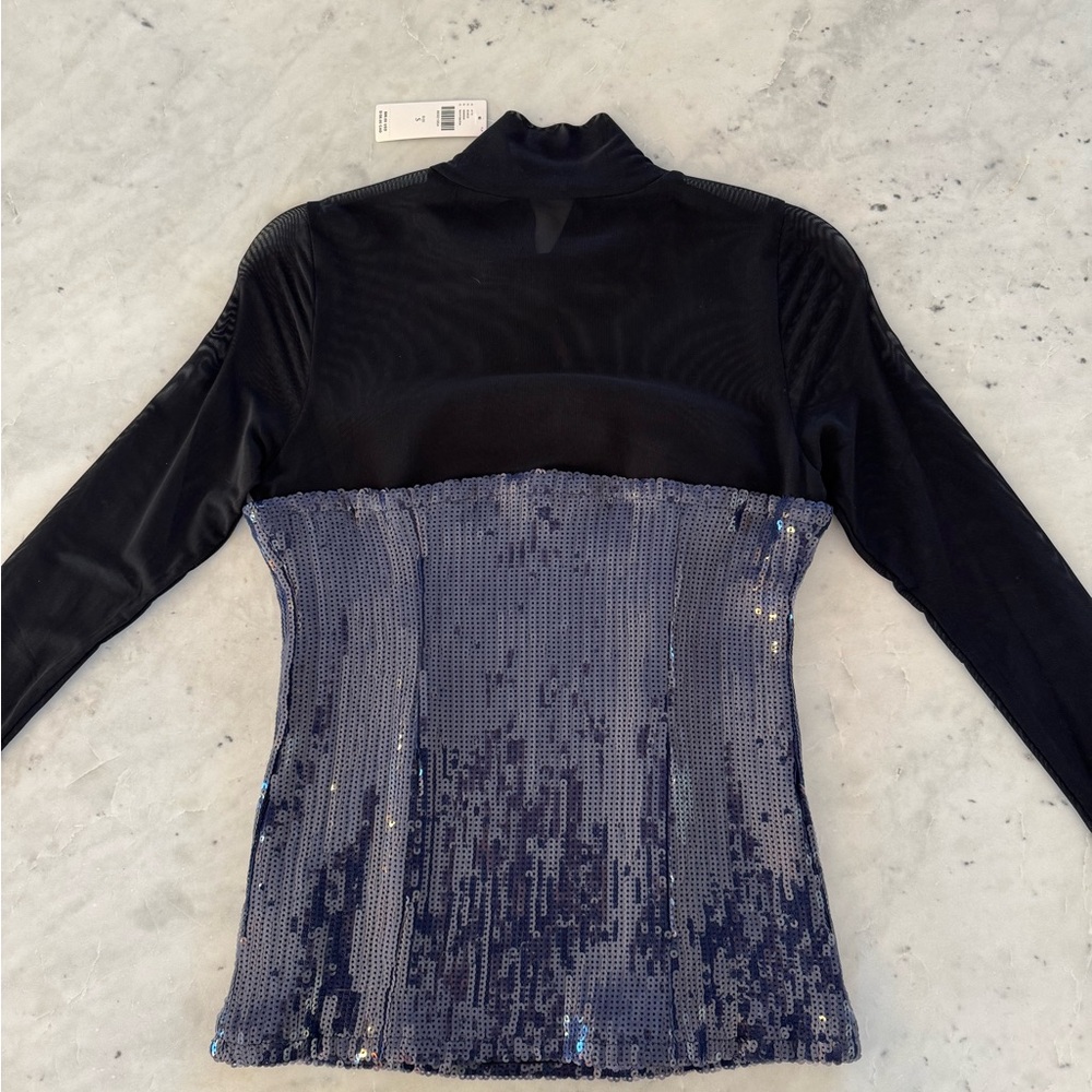 Maeve by Anthropologie Sequin Mesh Mock Neck Top Size S - Picture 5 of 5